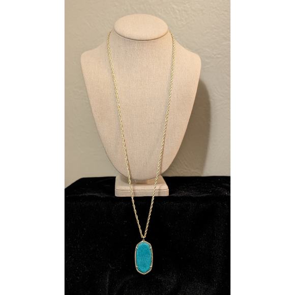Kendra Scott Turquoise Magnesite Blue Rae Pendant Gold Tone Rare Necklace NWOT - Picture 1 of 9